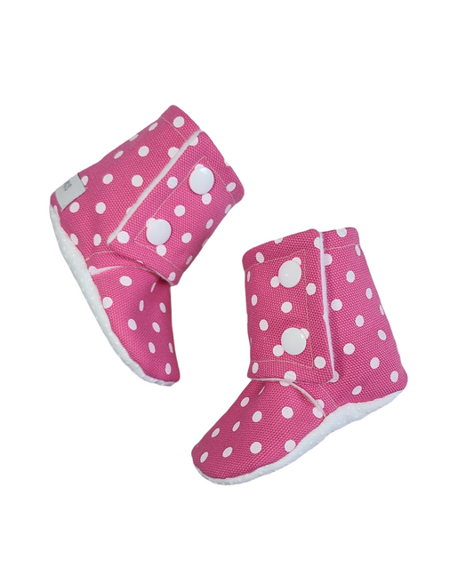 Pink Polka-Dot Booties, pink Baby Booties, Baby Gifts, Baby Stay-on Booties, Pink Gold Baby Girl Booties, Baby Girl Booties, Baby Girl Shoes