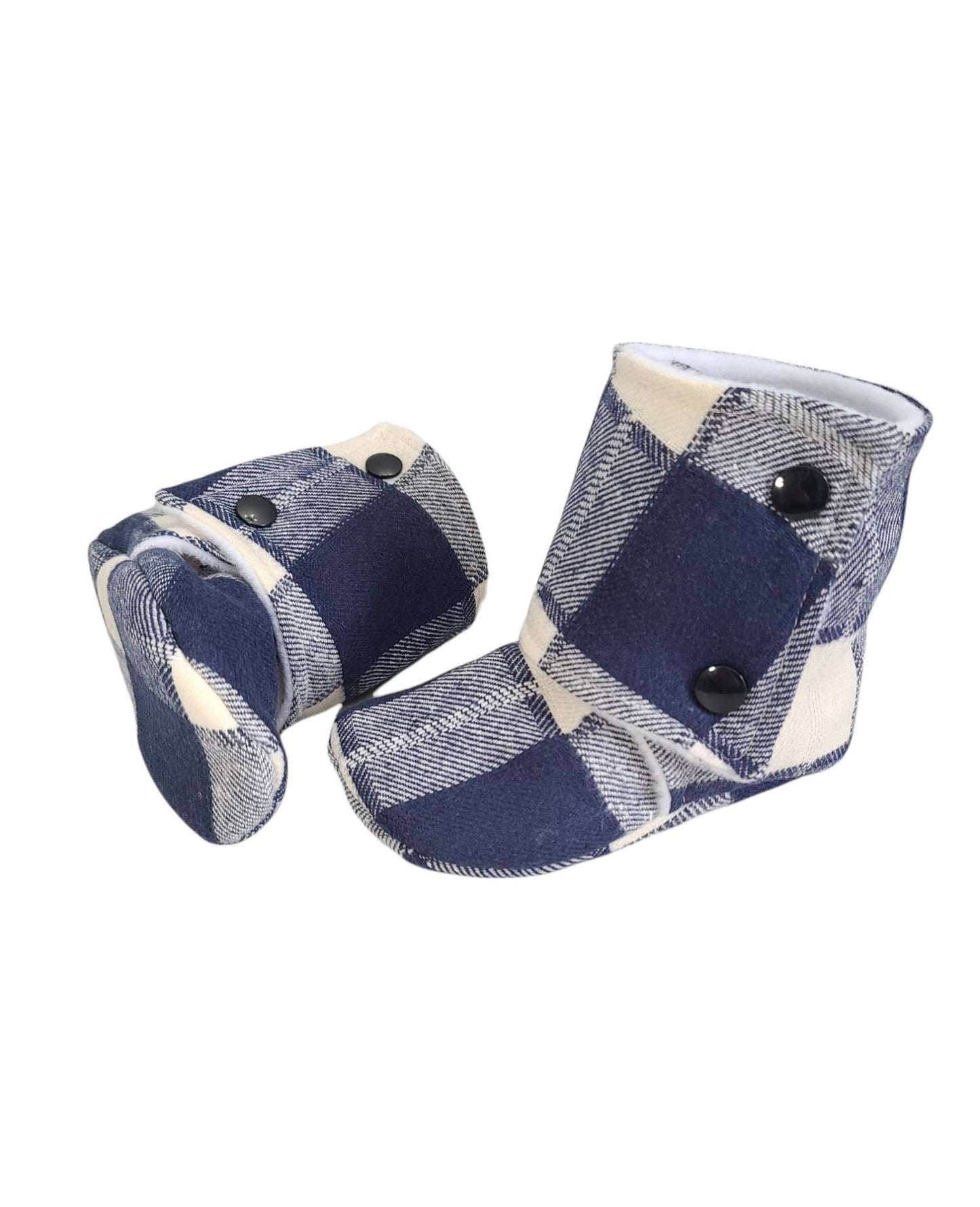 Navy Blue Buffalo Plaid Baby Booties, Baby Gift, Navy Blue Stay-on Boots, Fabric Baby Boots, Navy Buffalo Plaid Baby Boots, Stay-on Booties